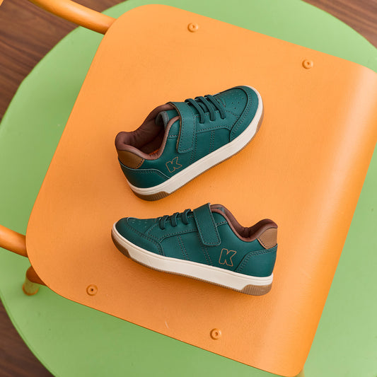Tênis Infantil Menino Kidy Astral Verde/Castanho Casual Moderno Velcro