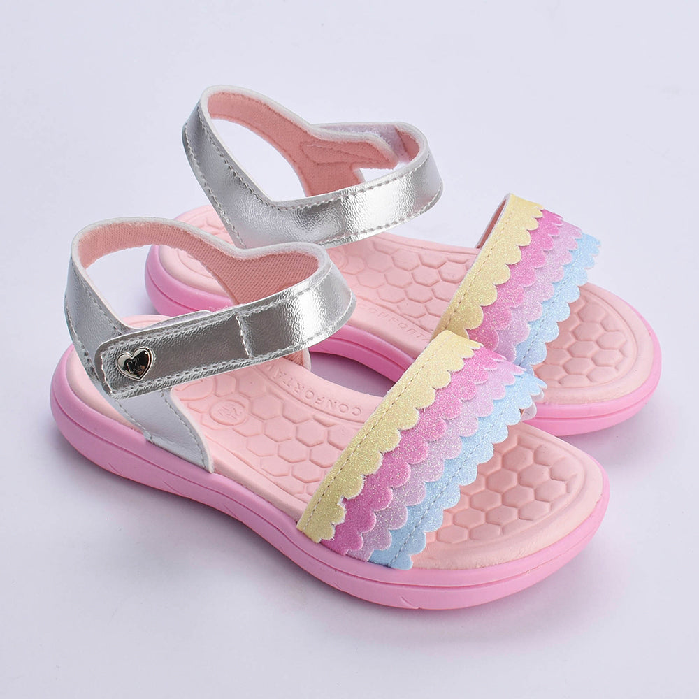 Sandália Menina Infantil Kidy Toys Baby Prata Colorido