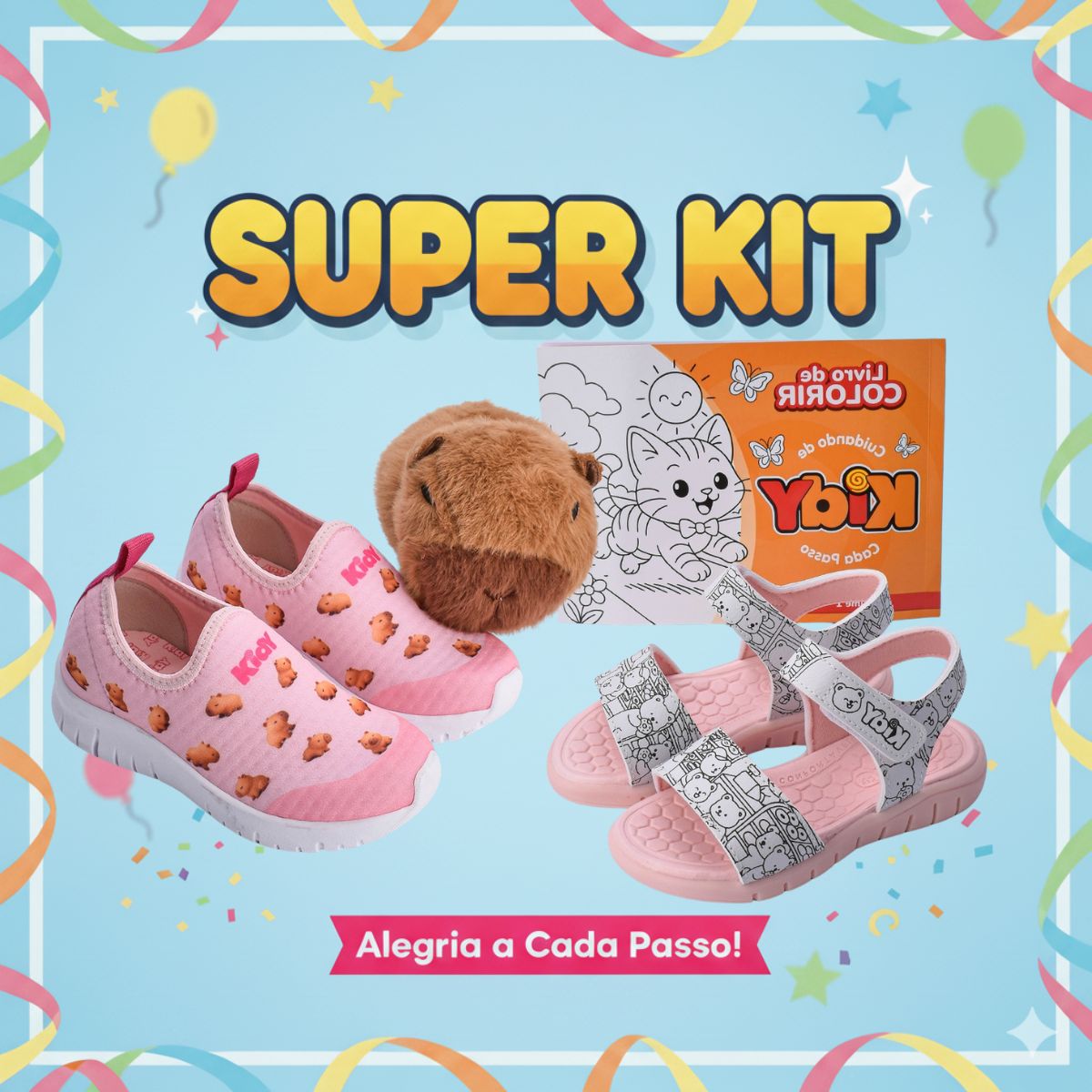 Kit Tênis Infantil Capivara + Sandália Kidy Goods Rosa Conforto e Diversão
