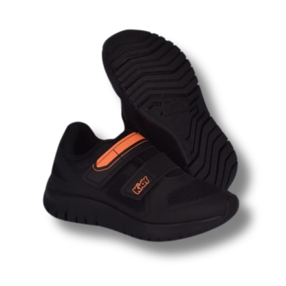 Tênis Menino Infantil Kidy Ultra Flex Preto e Laranja Neon