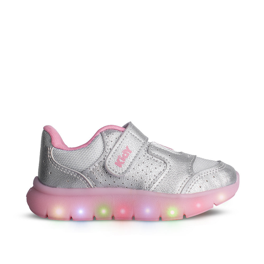 Tênis Infantil Menina Kidy Flex Light Prata com LED Delicado Escolar