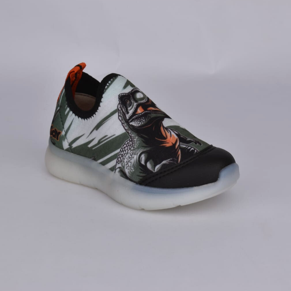 Tênis Kidy Dinossauros Flex Ligth Verde Laranja