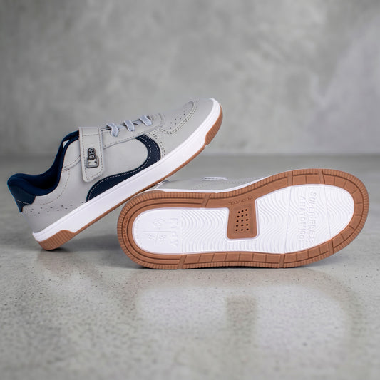 Tênis Infantil Menino Kidy K-360 Casual Conforto Gelo/Cinza/Marinho Macio