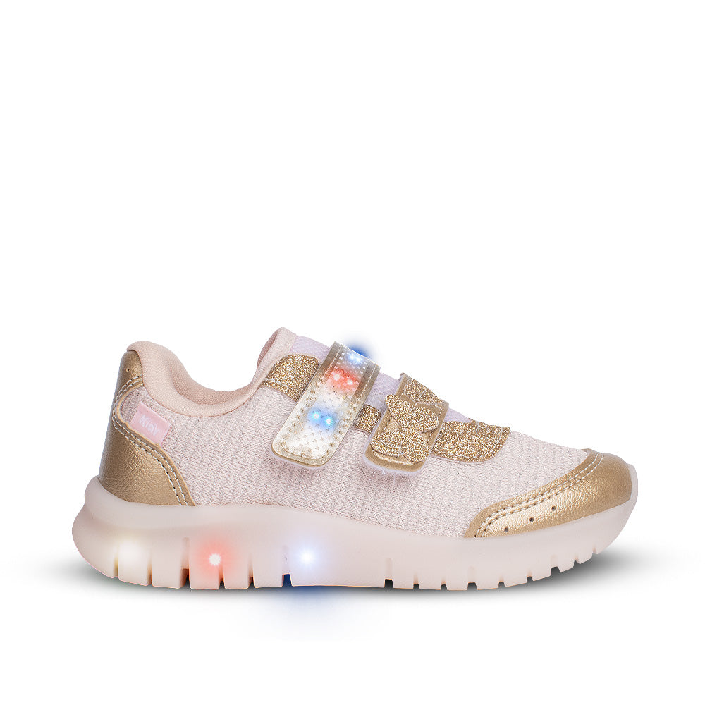 Tênis Infantil Menina Kidy Led Light Fun Ouro Velcro Duplo Conforto