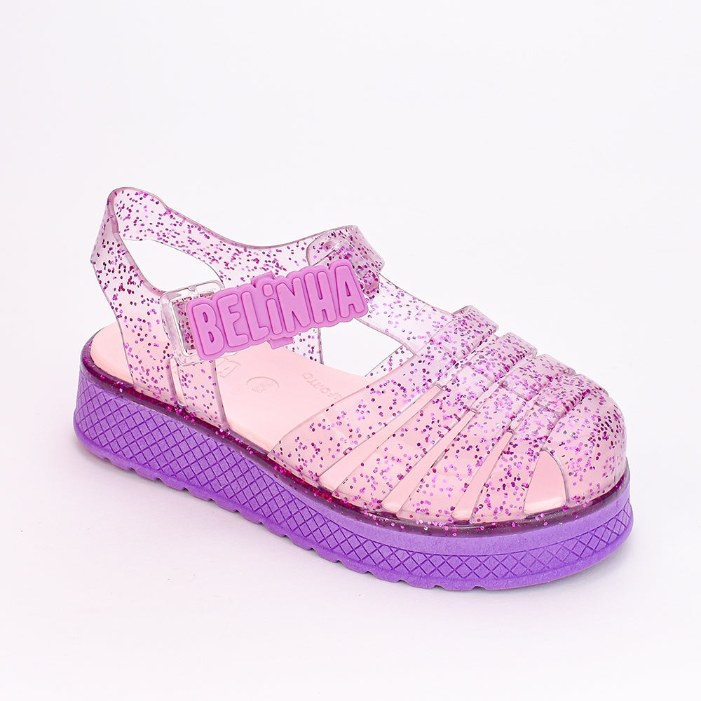 Sandália Infantil Menina Belinha Kidy Gloss Lilás com Glitter Conforto e Brilho