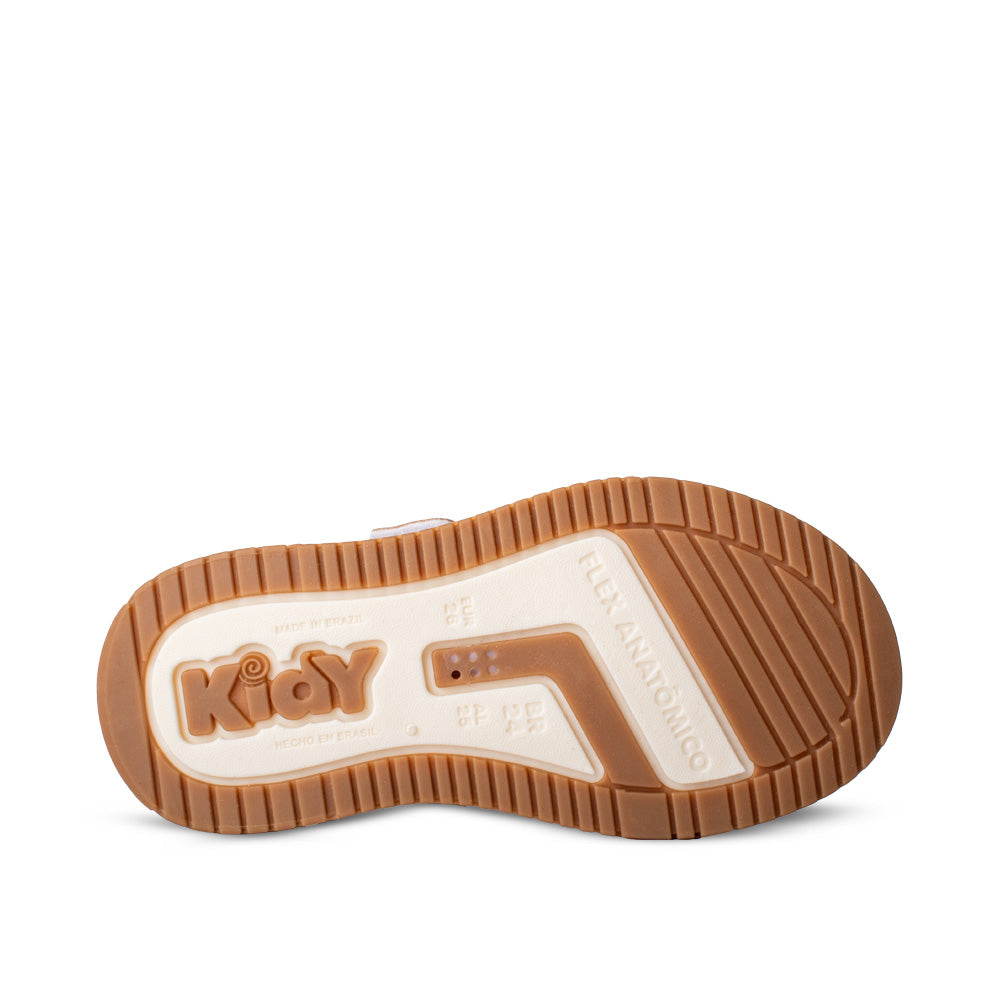 Tênis Infantil Menina Kidy Happy Off White com Glitter Dourado Velcro