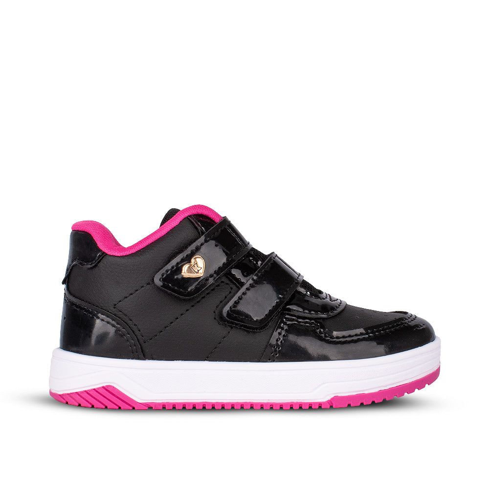 Tênis Infantil Menina Kidy Happy Preto e Pink Velcro Duplo 22 ao 27
