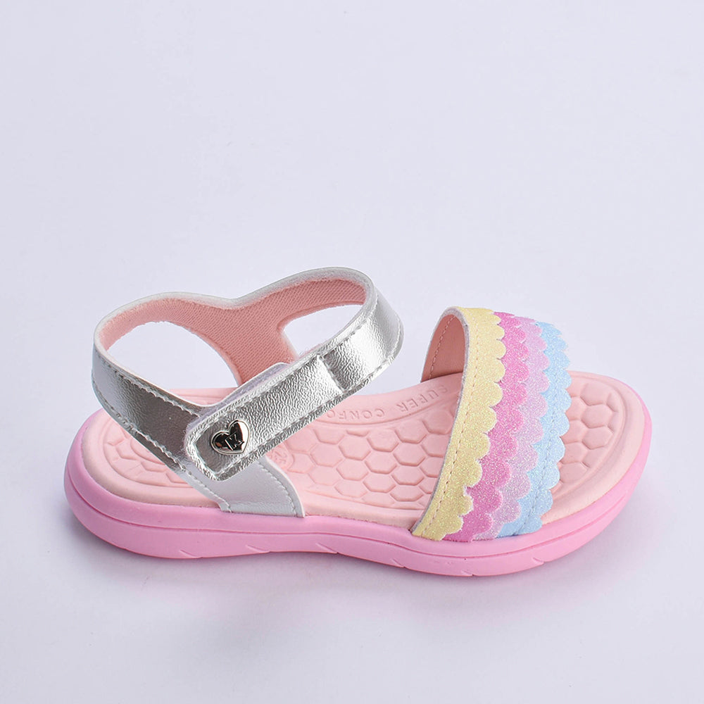 Sandália Menina Infantil Kidy Toys Baby Prata Colorido