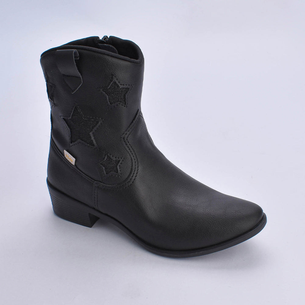 BOTA INFANTIL MENINA CANO MÉDIO KIDY FOLK PRETO