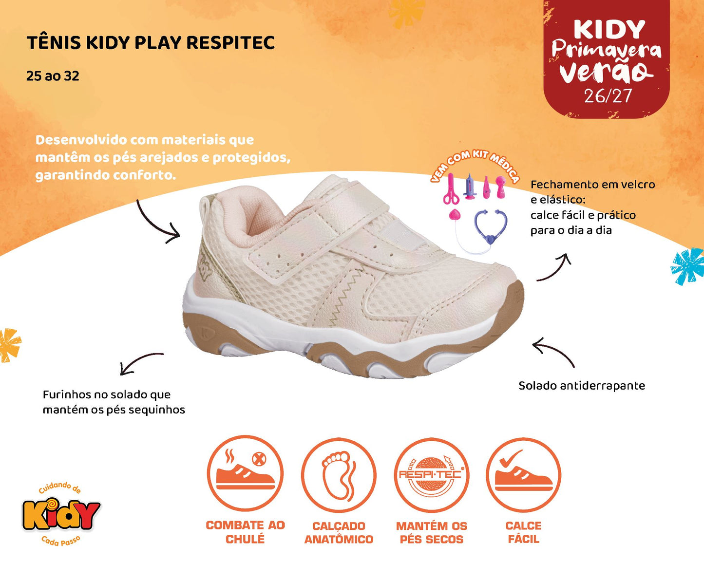 Tênis Infantil Menina Kidy Play Marfim Anatômico Com Brinquedo