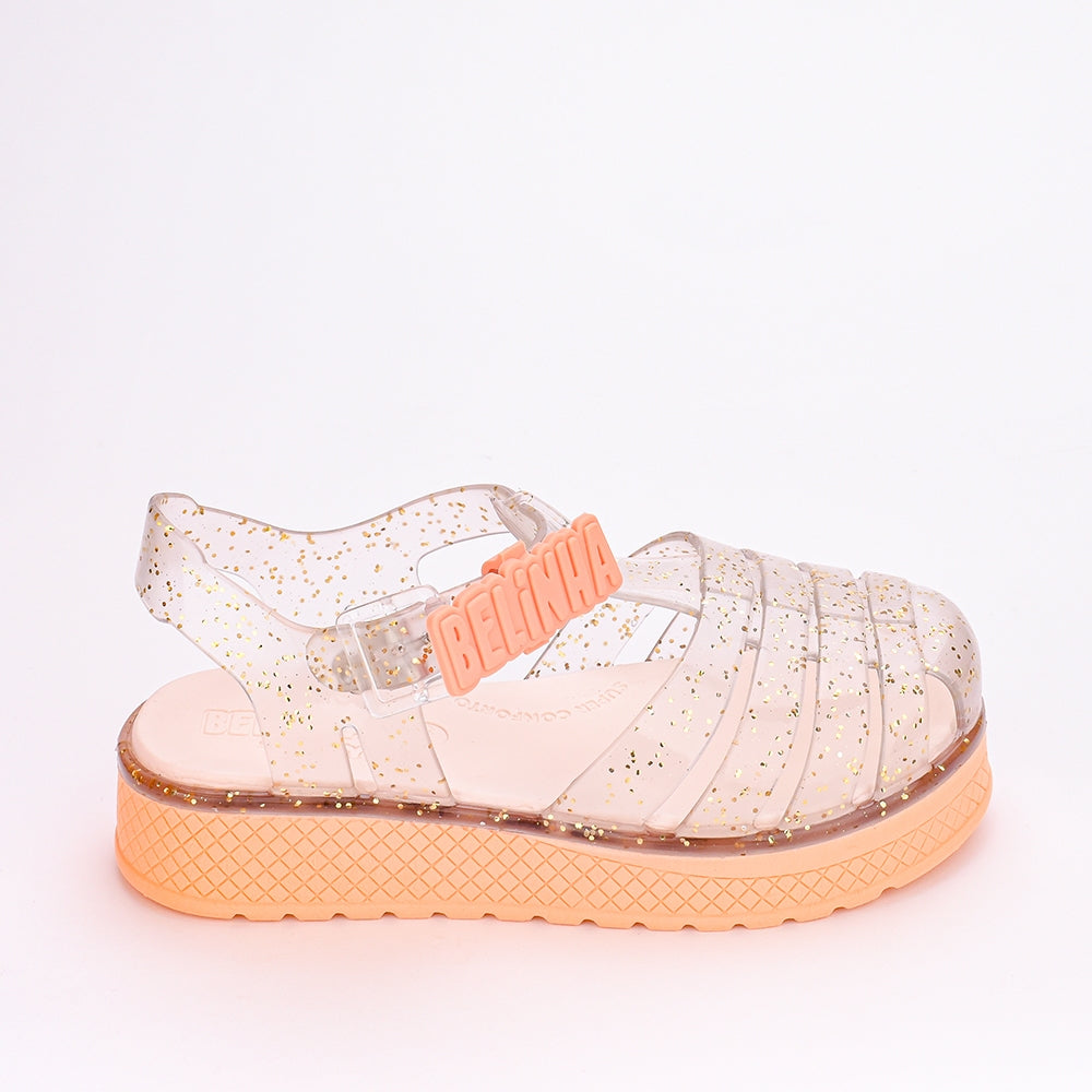 Sandália Infantil Menina Kidy Belinha Gloss Brilhante Pêssego Confortável