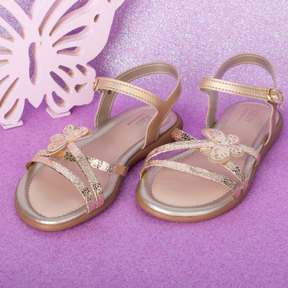 Sandália Kidy Cristal Ouro com Acessório de Cabelo