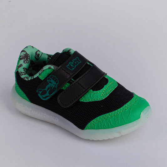 TENIS INFANTIL MENINO LED KIDY FLEX LIGHT PRETO/VERDE Kidy