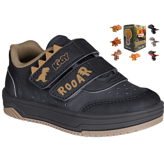 Tênis Infantil Kidy Happy Preto e Caramelo Dino Surpresa