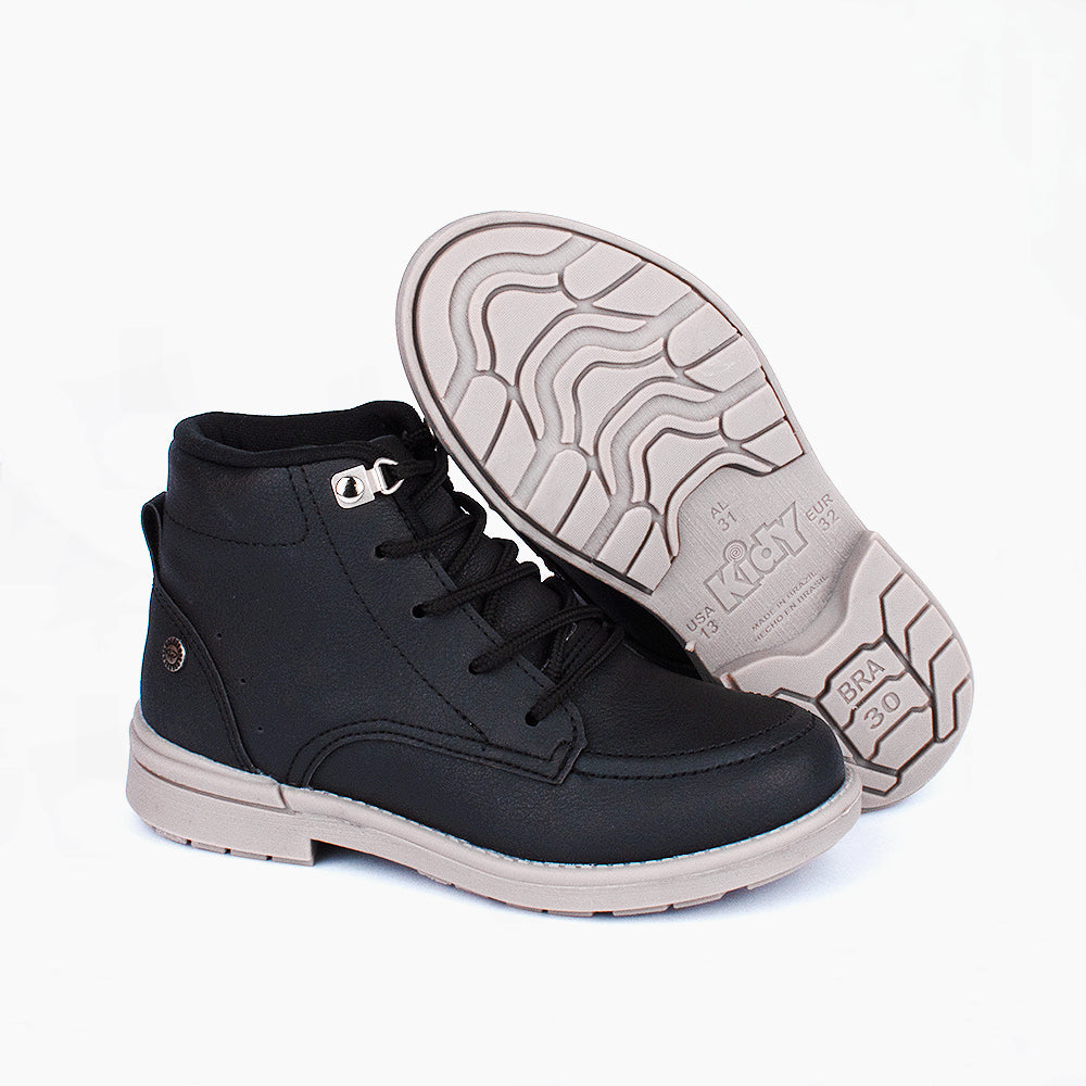Bota Coturno Menino Kidy Walk Cano Curto Cadarço Preto