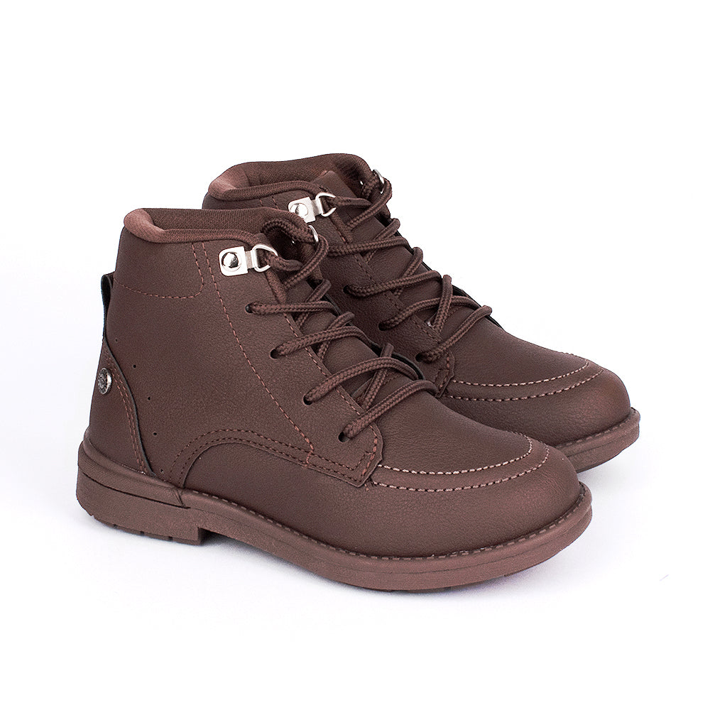 Bota Infantil Coturno Menino Kidy Walk Cano Curto Cadarço Marrom