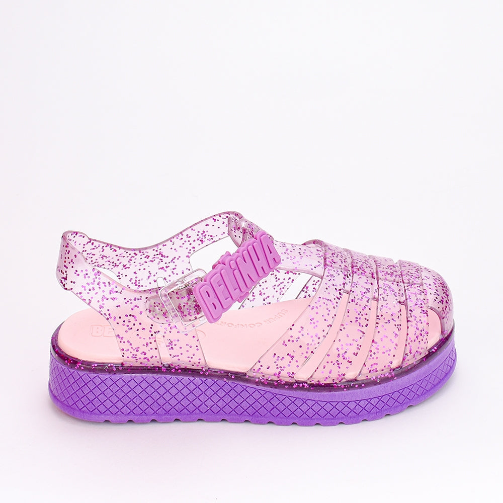 Sandália Infantil Menina Belinha Kidy Gloss Lilás com Glitter Conforto e Brilho