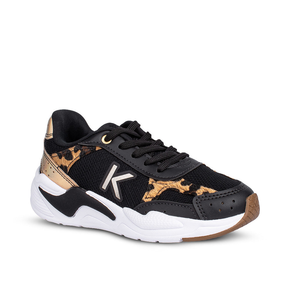 Tenis Infantil Menina Kidy K360 Retro Preto/Onça Casual Moderno