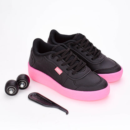 Tênis Infantil Menina Rodinha Kidy Preto/Pink Diversão e Conforto