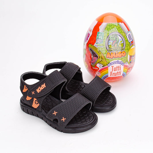 Sandália Infantil Kidy Toys Com Brinquedo Surpresa Preto Laranja Neon