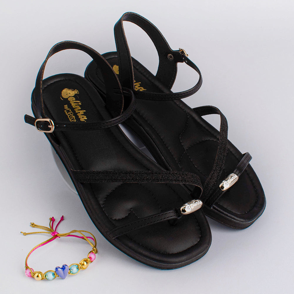 Rasteira Menina Kidy Flat Preto
