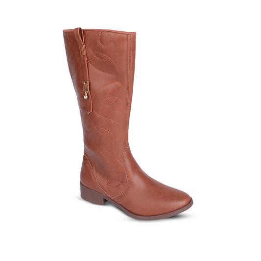 Bota Infantil Menina Kidy Montaria Canela Cano Alto Fivela Inverno