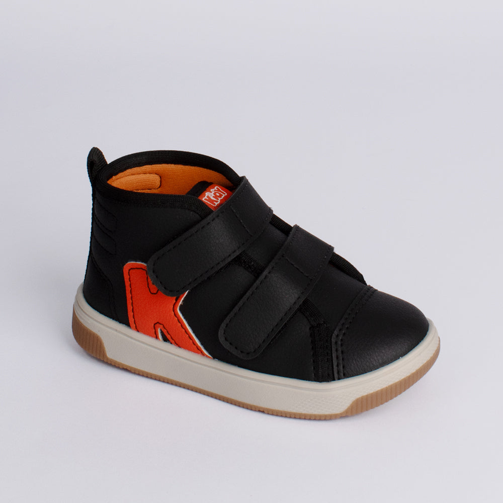 TÊNIS MENIINO INFANTIL KIDY MILÃO FECHO DUPLO PRETO/ LARANJA