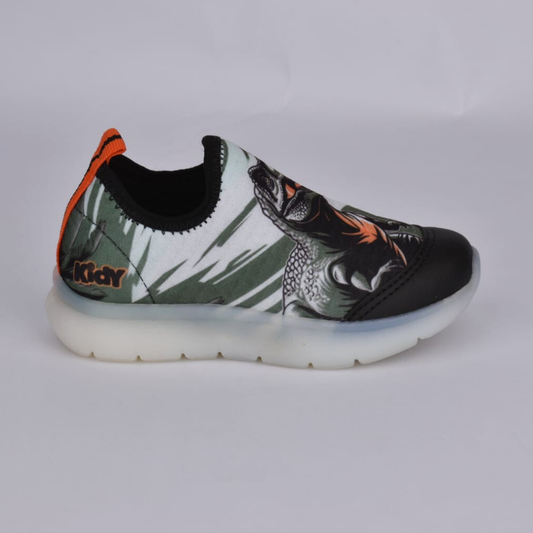 Tênis Kidy Dinossauros Flex Ligth Verde Laranja