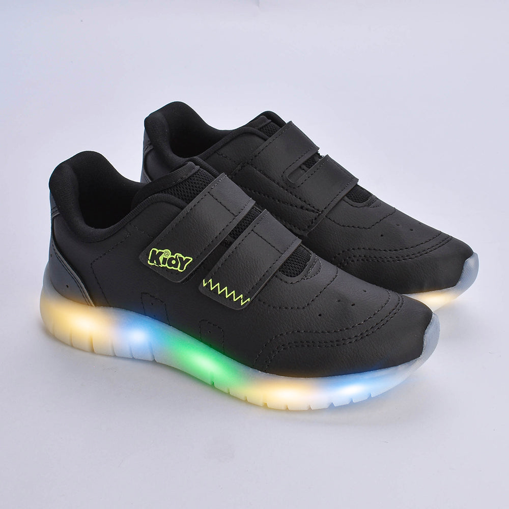 Tênis Infantil Menino Kidy Light Fun Preto Grafite Amarelo Neon