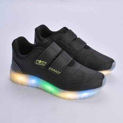 Tênis Infantil Menino Kidy Light Fun Preto Grafite Amarelo Neon