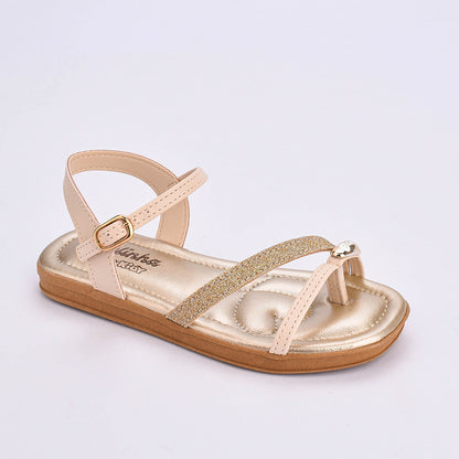 Rasteira Flat Menina Infantil Kidy Marfim e Ouro