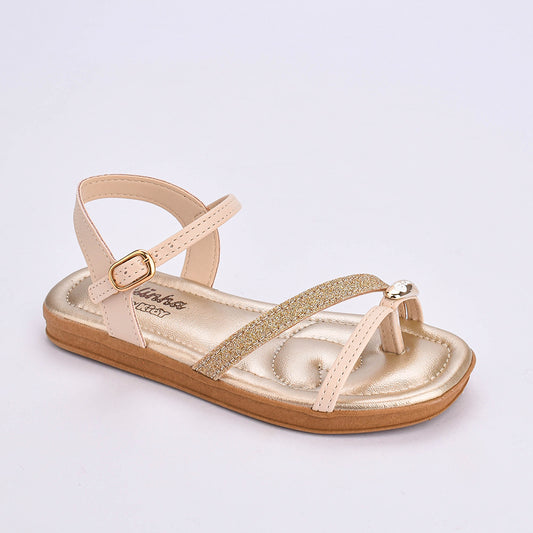 Rasteira Flat Menina Infantil Kidy Marfim e Ouro