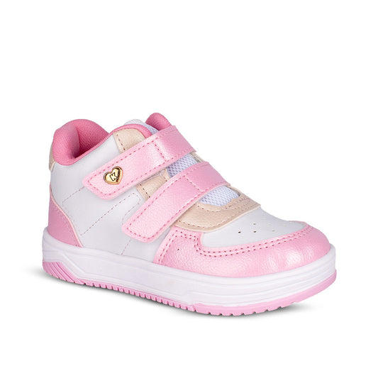 Tênis Infantil Menina Kidy Happy Rosa e Branco com Velcro Confortável e Delicado