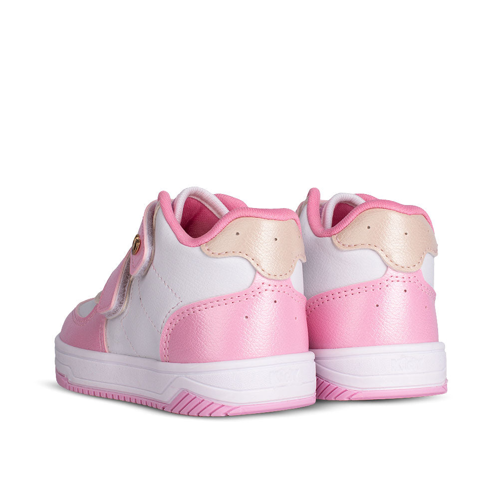 Tênis Infantil Menina Kidy Happy Rosa e Branco com Velcro Confortável e Delicado