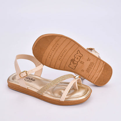 Rasteira Flat Menina Infantil Kidy Marfim e Ouro