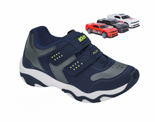 TENIS INFANTIL MENINO KIDY PLAY RESPITEC MARINHO/CINZA/AMRL NEON + BRINQUEDO