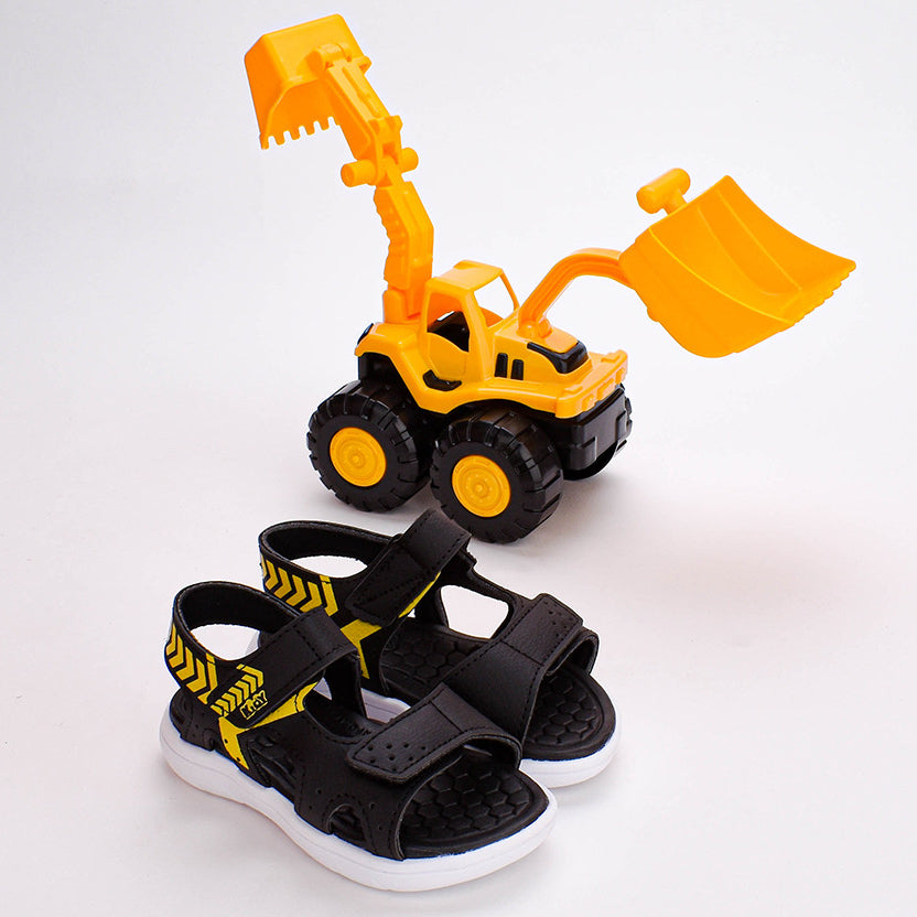 Sandália Infantil Kidy Toys Baby Com Brinquedo Preto Amarelo