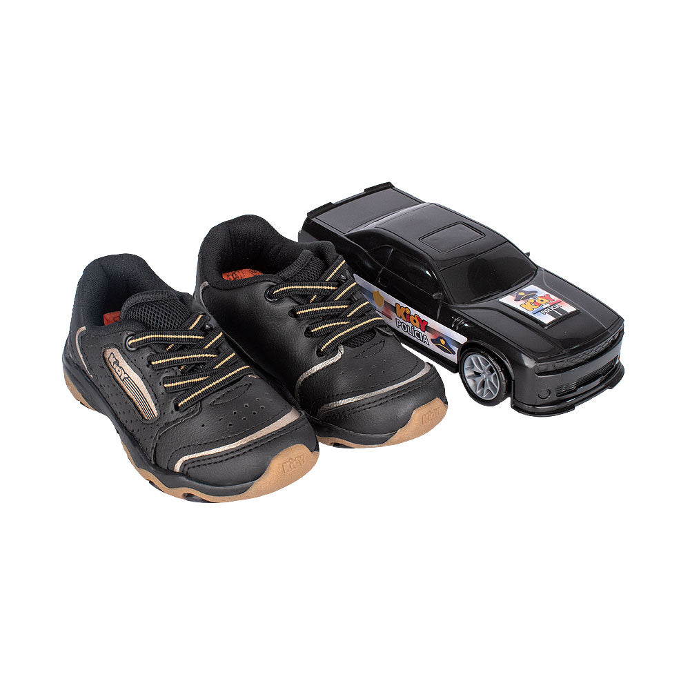 Tênis Infantil Menino Kidy Play Respitec Preto e Dourado Respirável e Estiloso