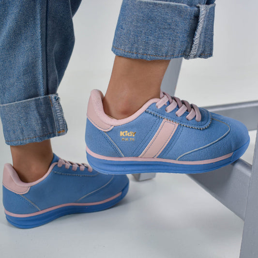 Tênis Infantil Menina Kidy RK 70 Azul/Rosa Confortável e Antiderrapante
