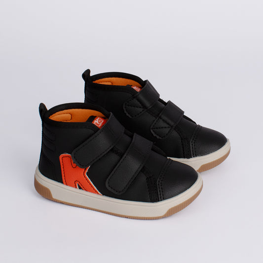 TÊNIS MENIINO INFANTIL KIDY MILÃO FECHO DUPLO PRETO/ LARANJA