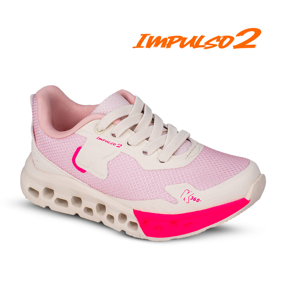 Tênis Infantil Menina Kidy K360 Impulso 2 Marfim Rosa Conforto