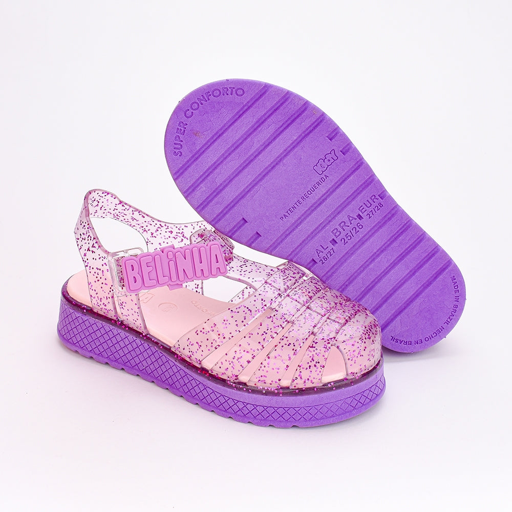 Sandália Infantil Menina Belinha Kidy Gloss Lilás com Glitter Conforto e Brilho