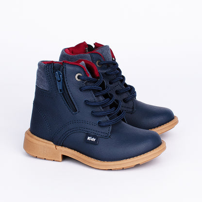 Bota Coturno Infantil Kidy com Zíper Azul Marinho Marrom