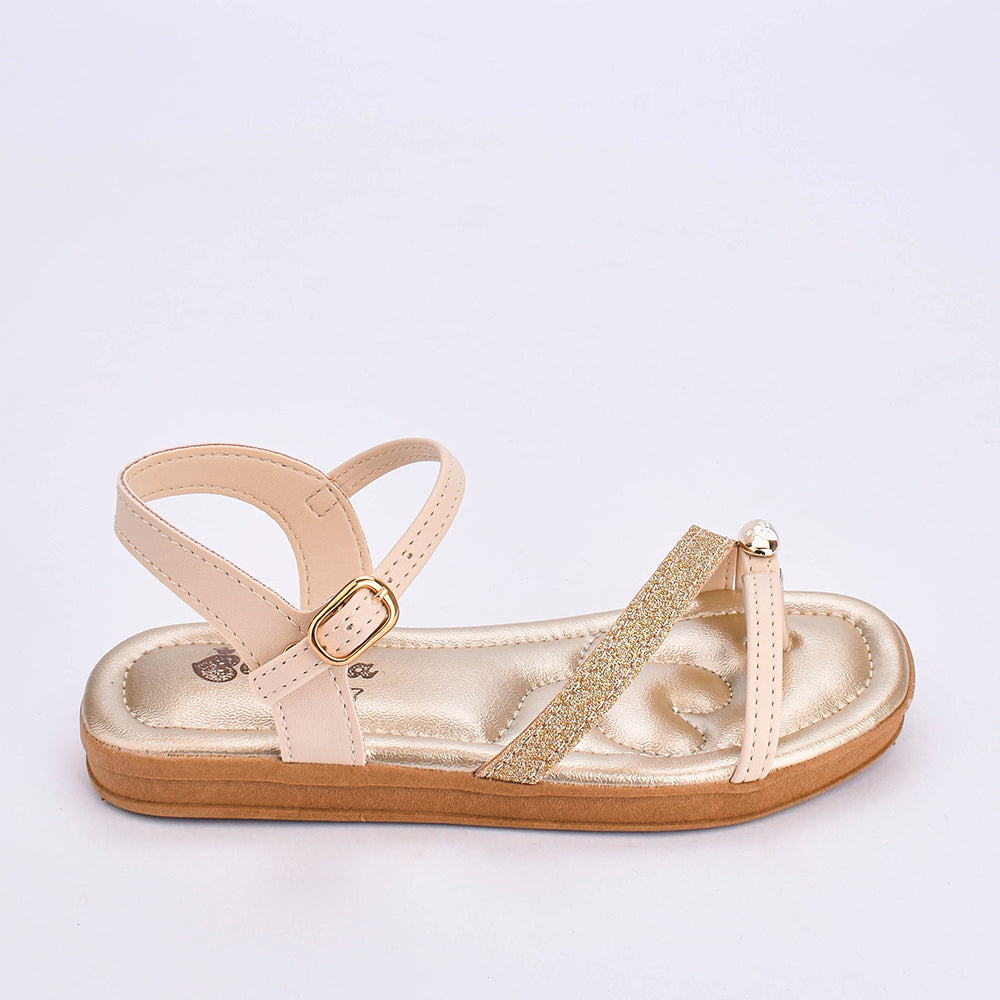 Rasteira Flat Menina Infantil Kidy Marfim e Ouro