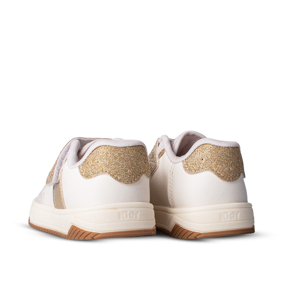 Tênis Infantil Menina Kidy Happy Off White com Glitter Dourado Velcro