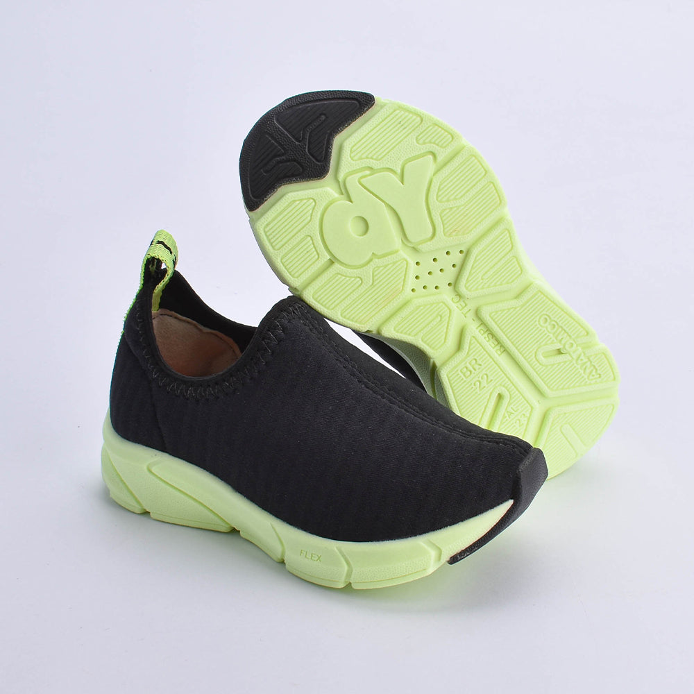 Tênis Kidy Energy Bebê Respitec Preto com Neon - Calce Fácil, Leve e Confortável