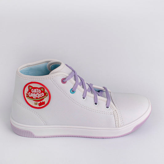 Tênis Kidy Astral Gato Galáctico Branco e Lilás