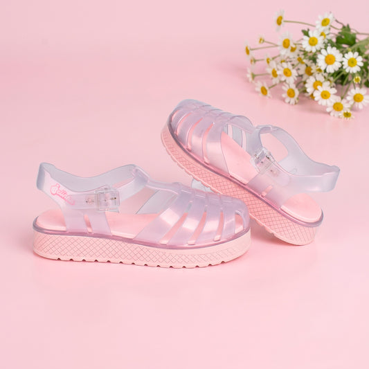 Sandália Infantil Menina Kidy Gloss Nude Leve Brilhante Fivela de Ajuste