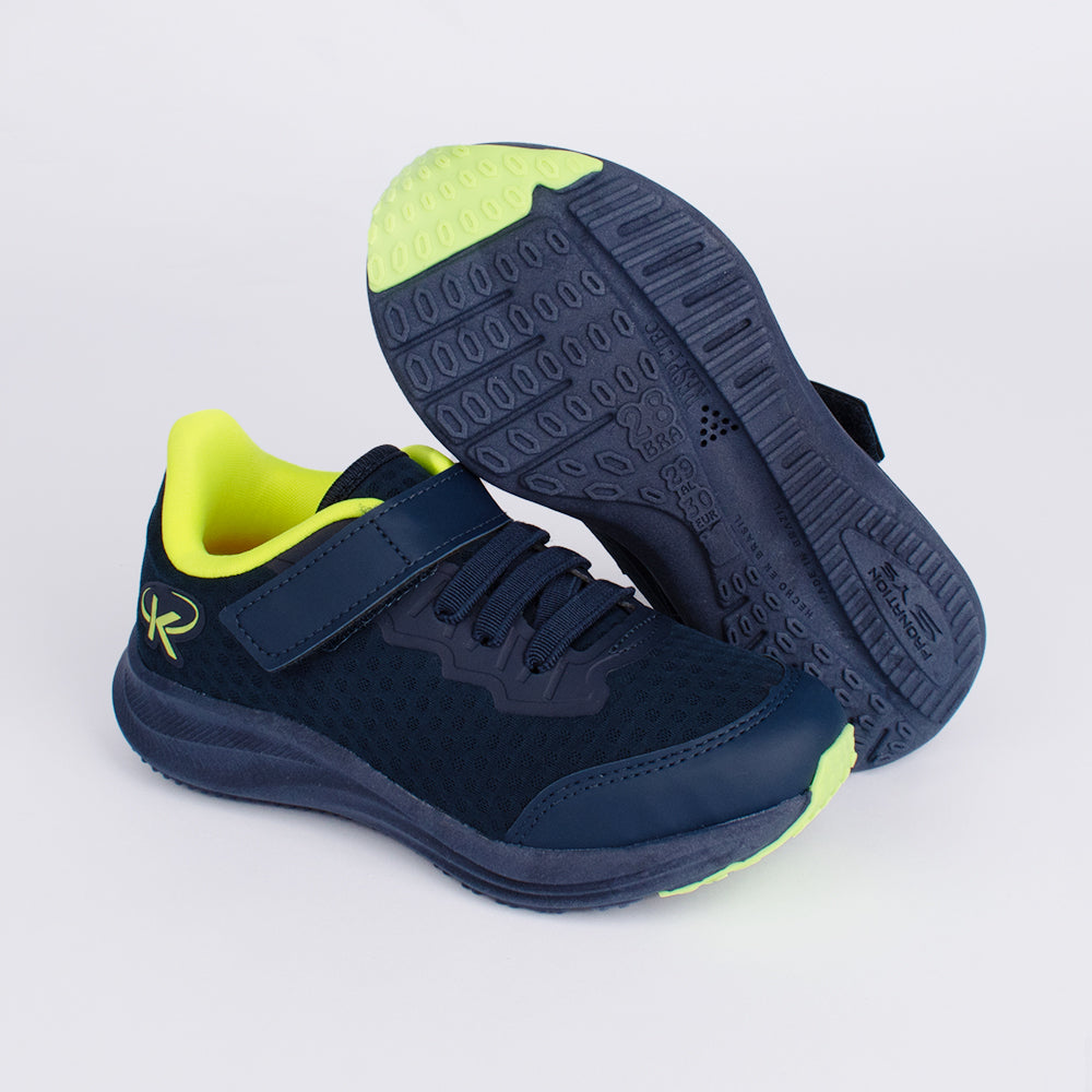 Tênis Infantil Kidy Energy Calce Fácil Marinho Neon - Esportivo Confortável
