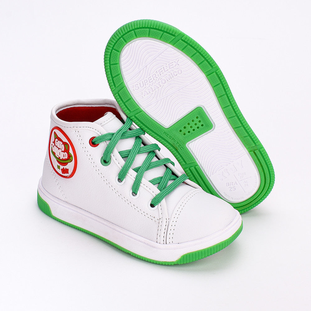 Tênis Infantil Kidy Astral Gato Galáctico Branco Verde